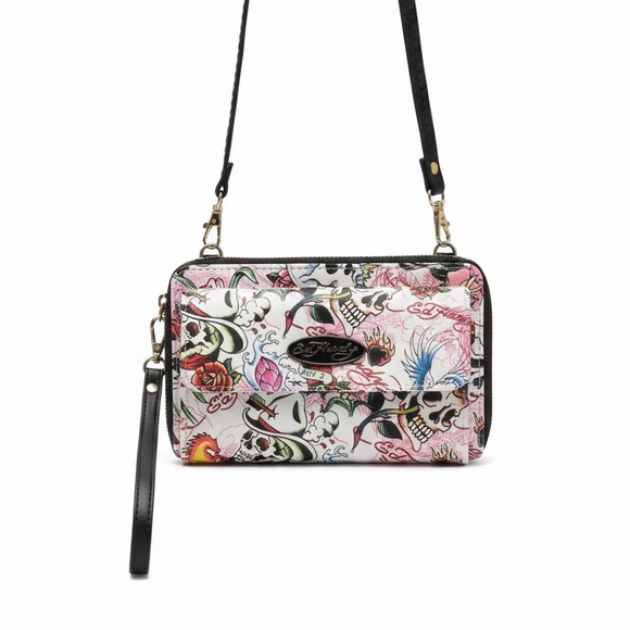 Ed Hardy Handbags - Ed Hardy Artistic Skull Print Wallet/Crossbody Bag EUC